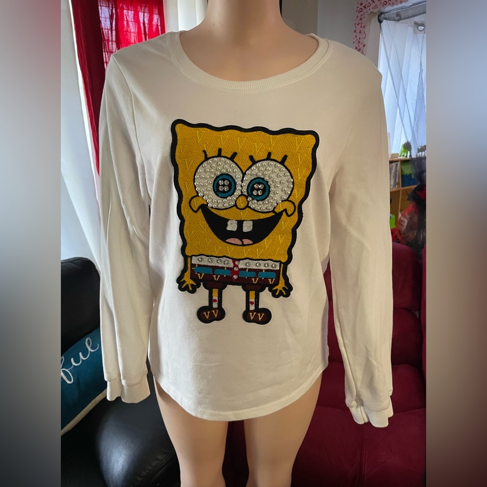 Sponge Bob over apparel Large long sleeve top sweater decal Y2K